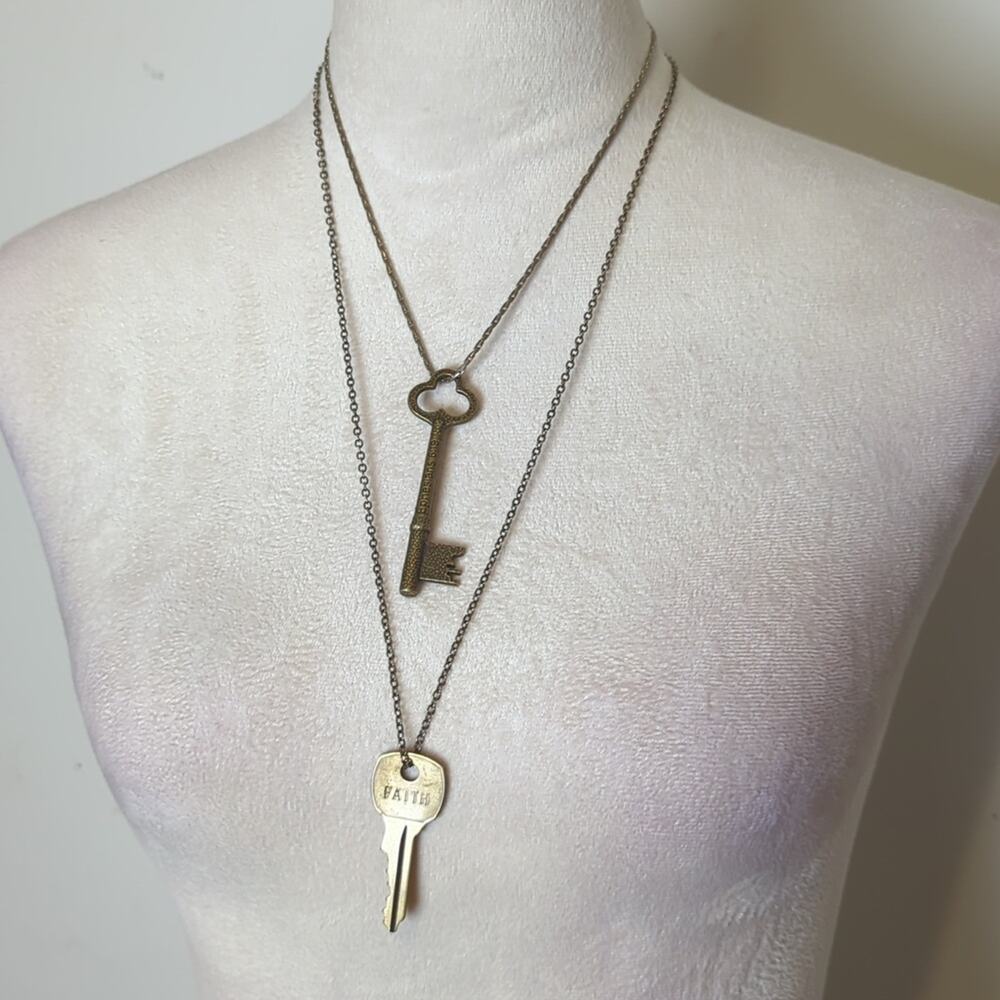 Layered Faith Key Necklace Set  Ephesians 6:19 Scripture Key Pendant Y2K